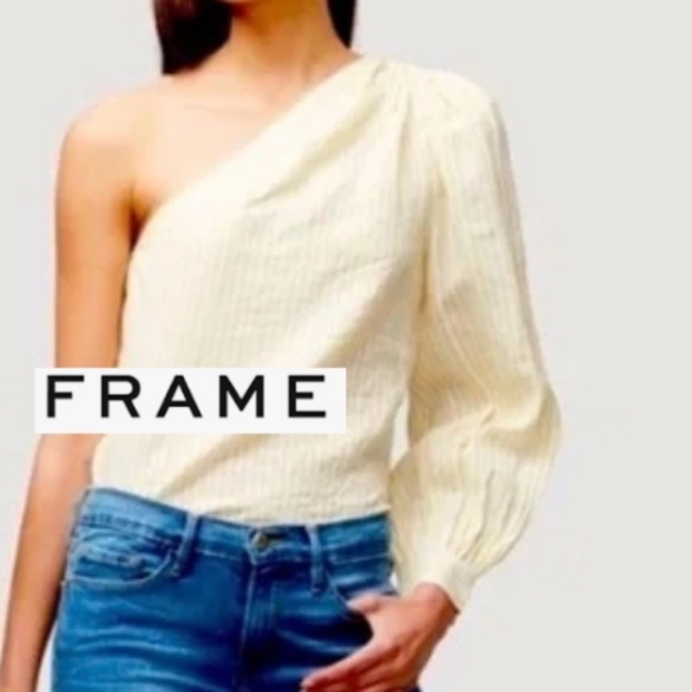 FRAME yellow/white stripe linen top, S, GD1215